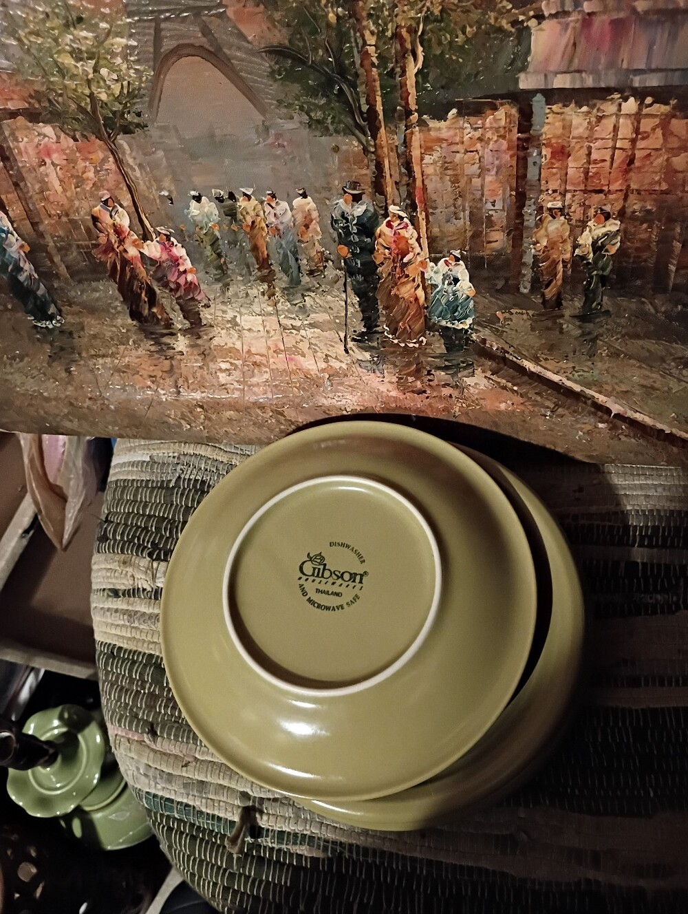 Gibson Olive Green Ceramic 4 Salad Plates